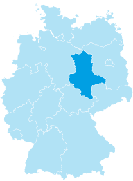 Map of Germany with the federal state of Saxony-Anhalt coloured in cyan