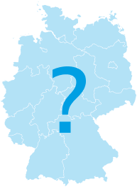 Einfarbige Karte von Deutschland in cyan mit Fragezeichen